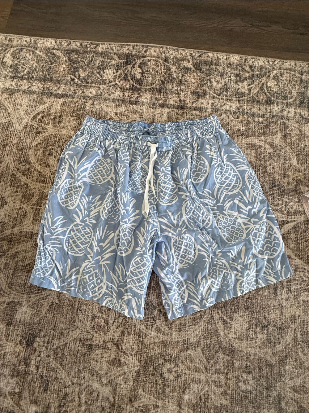 chubbies Light Blue and White Pineapple Swim Trunks